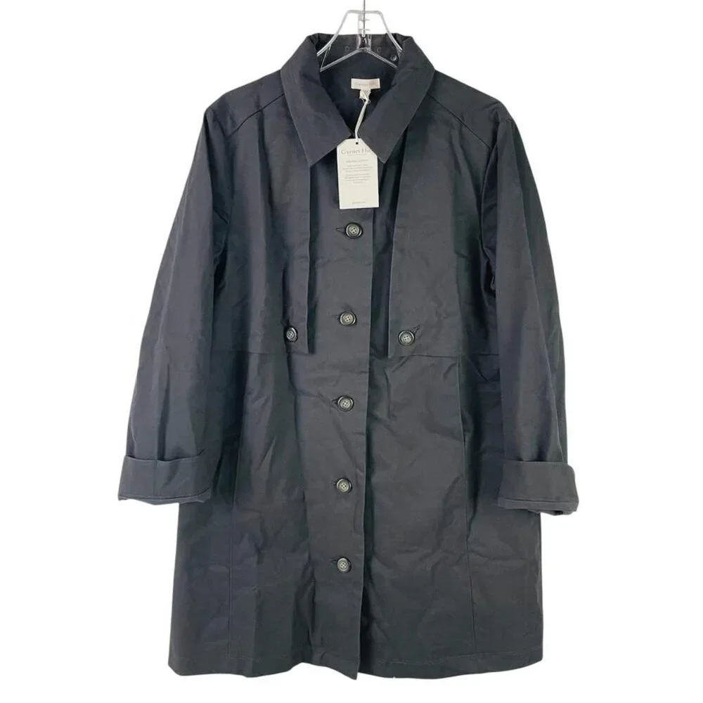 Garnet Hill Organic Cotton Trench Coat Womens Size 16 Gray Water Resistant NWT - Picture 1 of 8